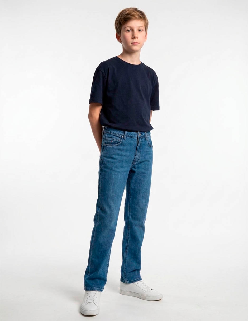 Jeans straight Hilfiger lavado medio para niño