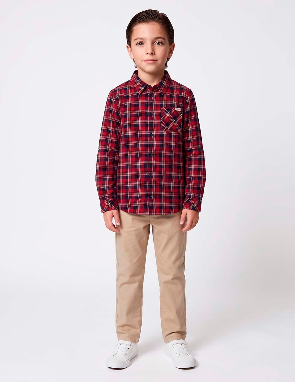 Camisa casual de algodón manga larga para niño