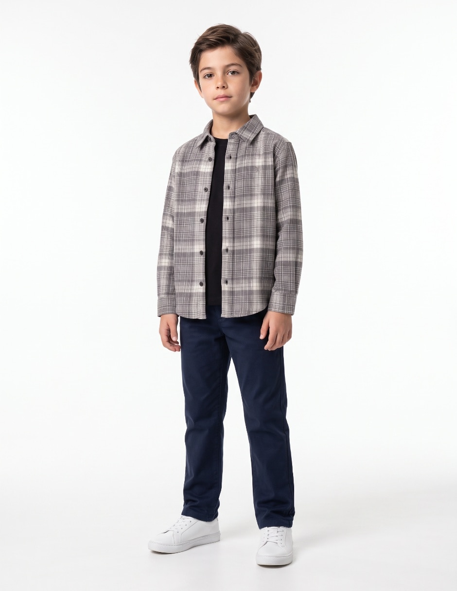 Camisa casual de algodón manga larga para niño Camisa casual de algodón manga larga para niño